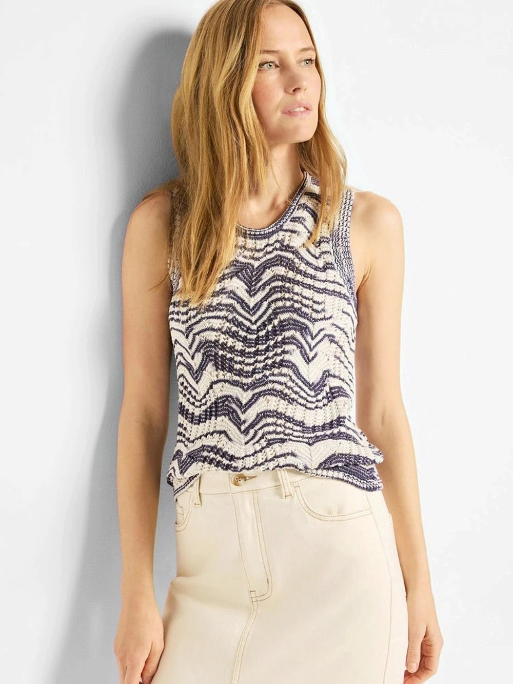 NIC+ZOE Wave Mix Knit Sleeveless Sweater Tank in Blue & White - XL